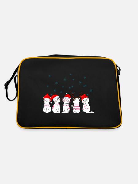 Weihnachten Katzen Niedlich - Retro Tasche - Schwarz/Gold - Hinten