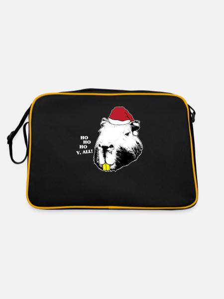 Capybara Weihnachten - Retro Tasche - Schwarz/Gold - Hinten