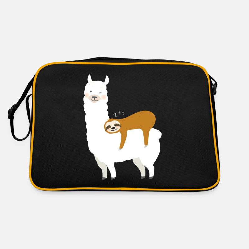 Faultier und Alpaka - Retro Tasche - Schwarz/Gold