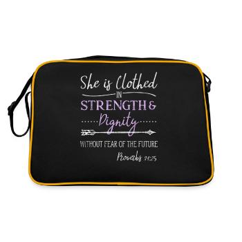 Christian Clothed Strength Dignity Saying der Frauen - Retro Tasche - Schwarz/Gold - Hinten
