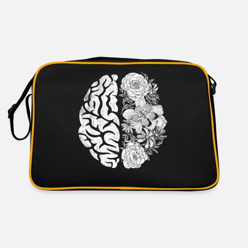 Gehirn Blumen Positiv Denken - Retro Tasche - Schwarz/Gold