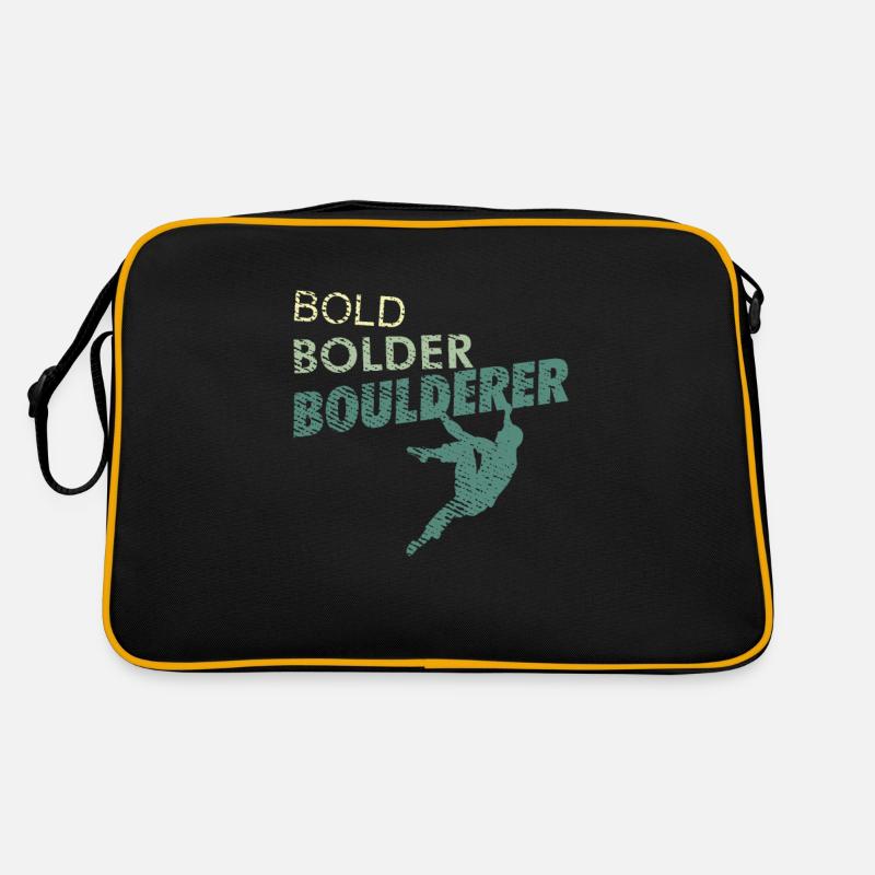 Bold Bolder Boulderer Klettern und Bouldern Sport - Retro Tasche - Schwarz/Gold