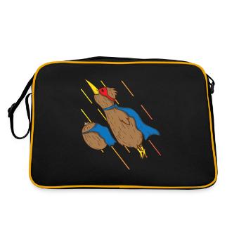 Kiwivogel und Kiwifrucht fliegen wie Superhelden - Retro Tasche - Schwarz/Gold - Hinten