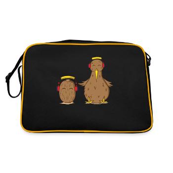 Oiseau kiwi et fruit kiwi écoutent de la musique ensemble - Sac Retro - noir/or - Dos