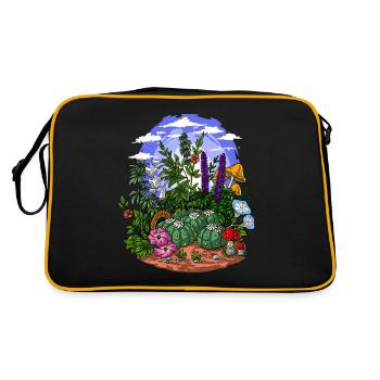 Psychedelischer Naturgarten - Retro Tasche - Schwarz/Gold - Hinten