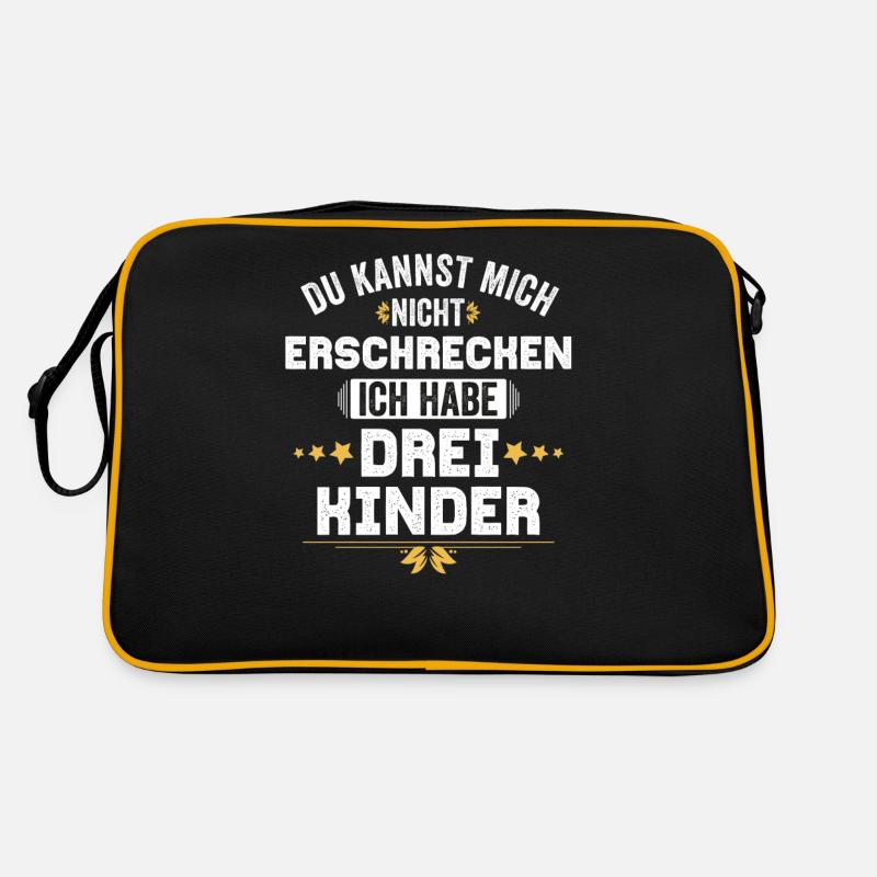 Eltern Drei 3 Kinder Papa Mama Mutter Vater Kind - Retro Tasche - Schwarz/Gold
