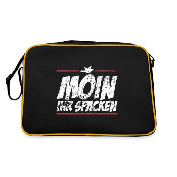 Moin Begrüßung Plattdeutsch Norddeutsch Möwe - Retro Tasche - Schwarz/Gold - Hinten