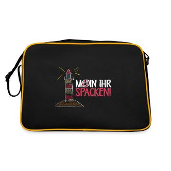Moin Ihr Spacken Plattdeutsch Begrüßung - Retro Tasche - Schwarz/Gold - Hinten