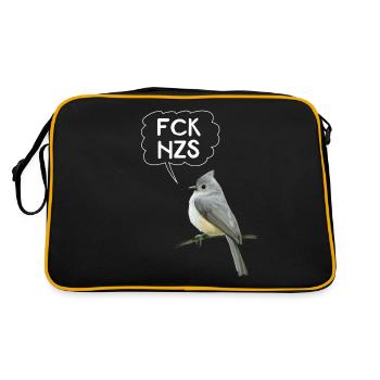 FCK AFD NZS Süßer Vogel Gegen Rassismus Faschismus - Retro Tasche - Schwarz/Gold - Hinten