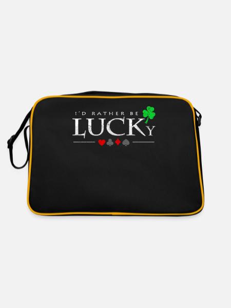 I‘d Rather Be Lucky Spruch Pokerspieler Geschenk - Retro Tasche - Schwarz/Gold - Hinten