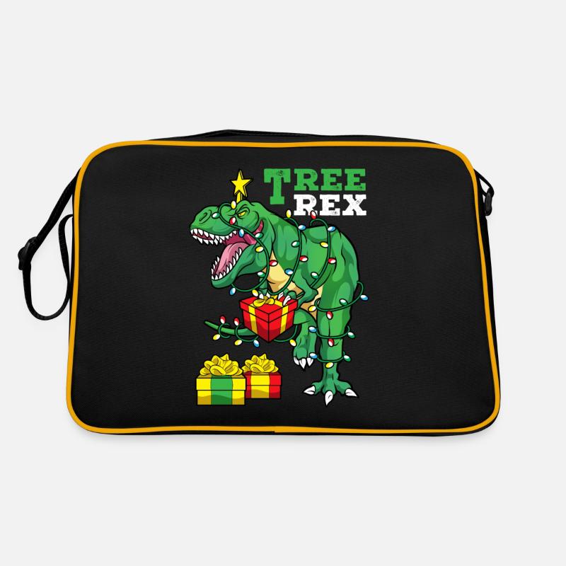 Weihnachten T-Rex - Retro Tasche - Schwarz/Gold