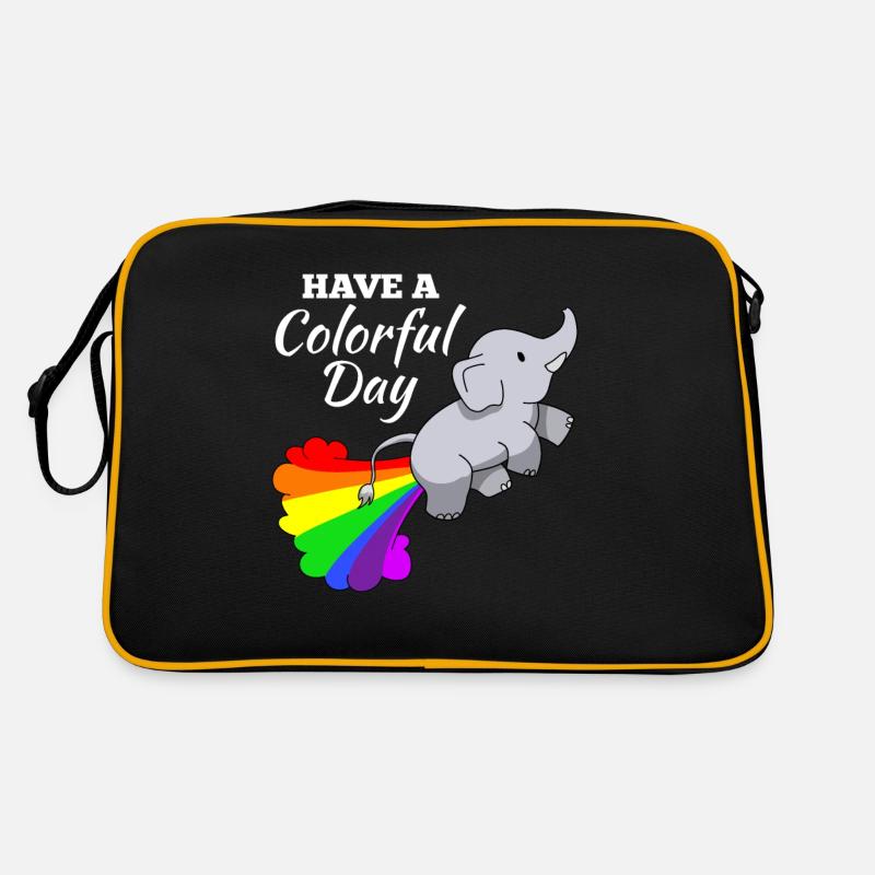Elefant Witz Comic Illustration Regenbogen - Retro Tasche - Schwarz/Gold