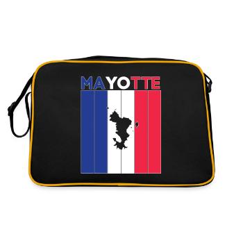 Mayotte Landesgrenze und Flagge - Retro Tasche - Schwarz/Gold - Hinten