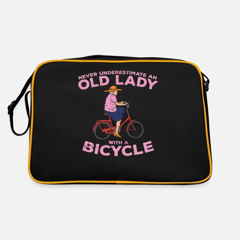 Never Underestimate An Old Lady On A Bicycle Retro Tasche