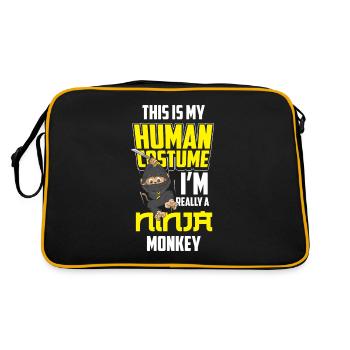 Affe Ninja Monkey Geschenk Jungs - Retro Tasche - Schwarz/Gold - Hinten
