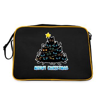 Meowy Christmas Katzen Weihnachtsbaum - Retro Tasche - Schwarz/Gold - Hinten