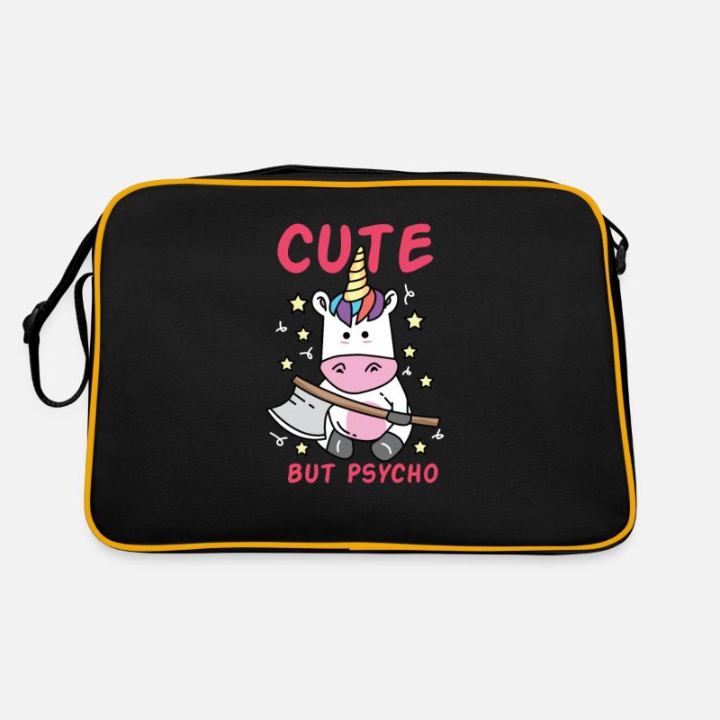 Cute but Psycho verrücktes Einhorn mit Beil Retro Tasche