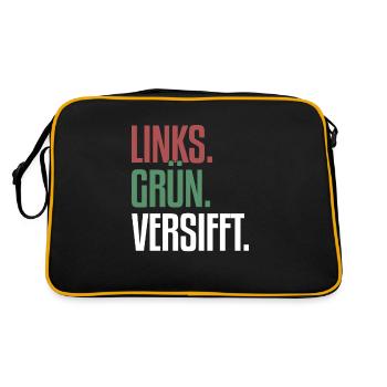 Links Grün Versifft | Antirassismus, Gegen Rechts - Retro Tasche - Schwarz/Gold - Hinten