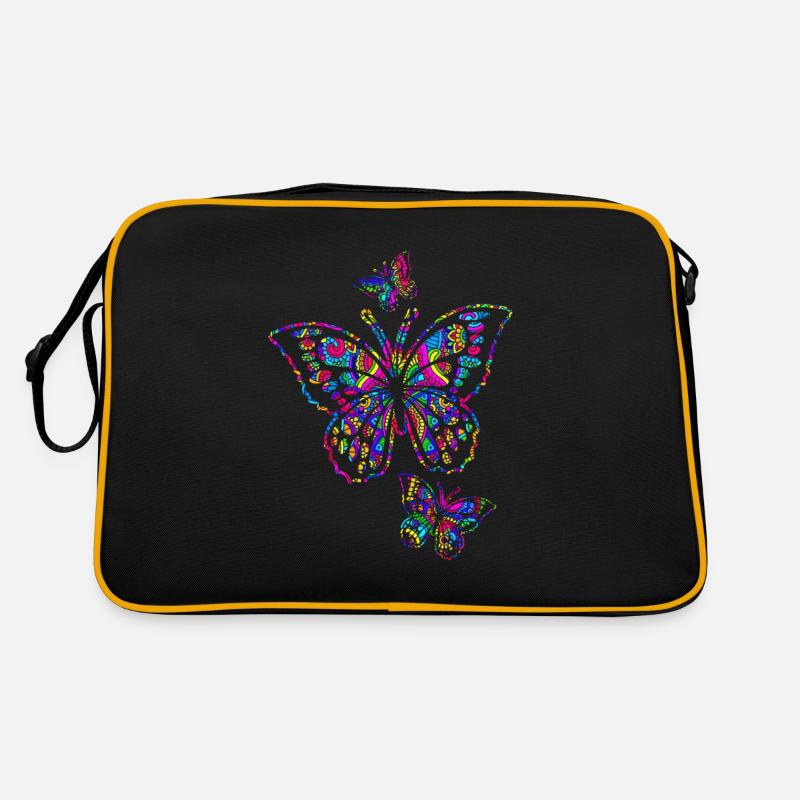 bunter Schmetterling, Geschenk, Geschenkidee - Retro Tasche - Schwarz/Gold