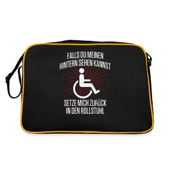 Lustiges Gehbehinderten Rollstuhlfahrer T-Shirt - Retro Tasche - Schwarz/Gold - Hinten