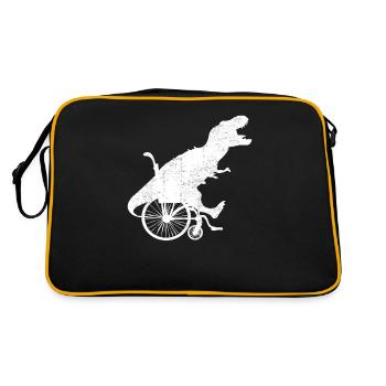 Lustiges Dino T-Rex Rollstuhlfahrer T-Shirt - Retro Tasche - Schwarz/Gold - Hinten
