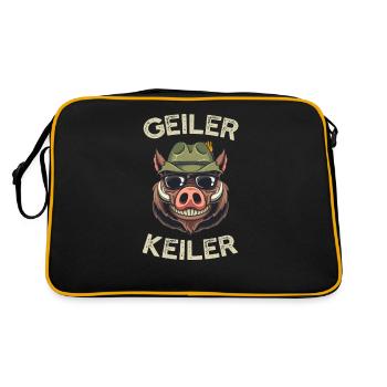 Geiler Keiler Wildschwein Jäger Jagd Wald Geschenk - Retro Tasche - Schwarz/Gold - Hinten