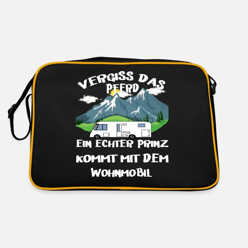 Vergiss das Pferd ein echter Prinz kommt Wohnmobil - Retro Tasche - Schwarz/Gold