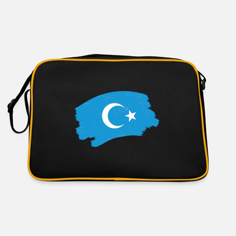 Uiguren Flagge weißer Halbmond blauer Hintergrund - Retro Tasche - Schwarz/Gold