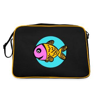 Bunter Comic Fisch - Retro Tasche - Schwarz/Gold - Hinten