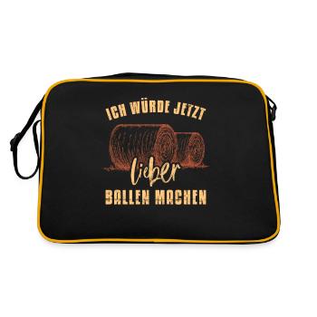Ich würde jetzt lieber Heu Ballen machen - Retro Tasche - Schwarz/Gold - Hinten
