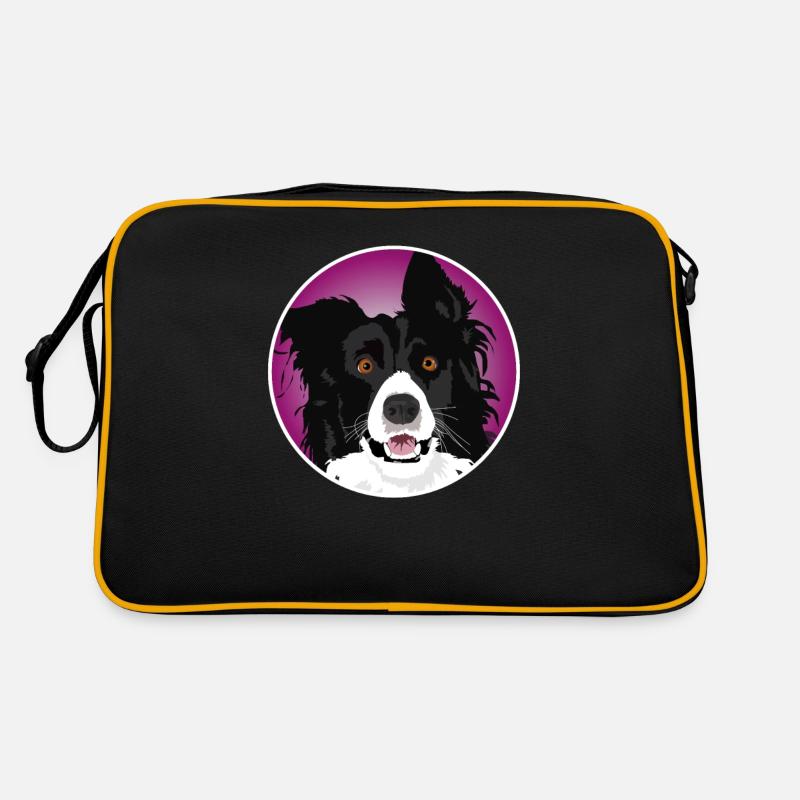 Border Collie Hund cool - Retro Tasche - Schwarz/Gold