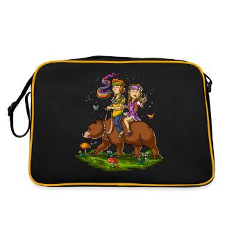 Hippies Riding Bear Fantasy - Retro Bag - black/gold - Back