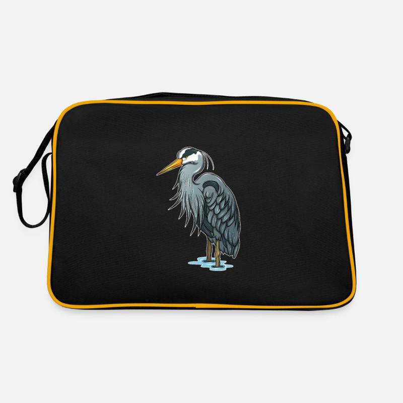 Graureiher-Reiher-Vogel-Vogelbeobachtungs-Geschenk - Retro Tasche - Schwarz/Gold
