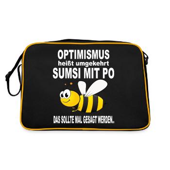 Optimismus Sumsi Mit po Lustige Sprüche Biene - Retro Tasche - Schwarz/Gold - Hinten