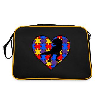 AUTISM AWARENESS DINO Autismus Geschenk Autisten - Retro Tasche - Schwarz/Gold - Hinten