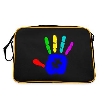 AUTISMUS PUZZLE HAND Autism Awareness Geschenk - Retro Tasche - Schwarz/Gold - Hinten