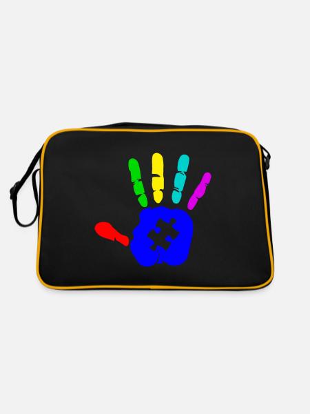 AUTISMUS PUZZLE HAND Autism Awareness Geschenk - Retro Tasche - Schwarz/Gold - Hinten
