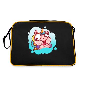 Crazy Einhorn Gesicht Verrückt Lustig Kindisch - Retro Tasche - Schwarz/Gold - Hinten
