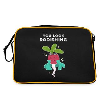 Lustiger Veganer, Sie schauen Rettich, Selbstliebe, Lebensmittel - Retro Tasche - Schwarz/Gold - Hinten