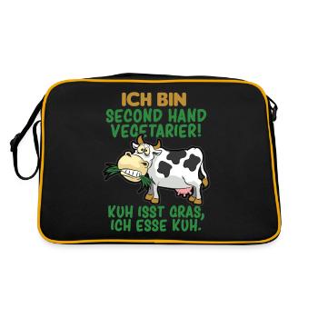 SECOND HAND VEGETARIER FLEISCHESSER HUMOR - Retro Tasche - Schwarz/Gold - Hinten
