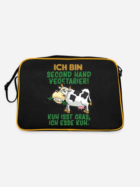 SECOND HAND VEGETARIER FLEISCHESSER HUMOR - Retro Tasche - Schwarz/Gold - Hinten