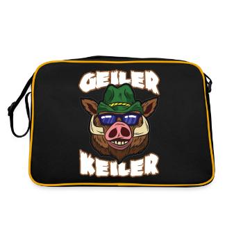Geiler Keiler Jäger Jagd Spruch lustiger Humor - Retro Tasche - Schwarz/Gold - Hinten