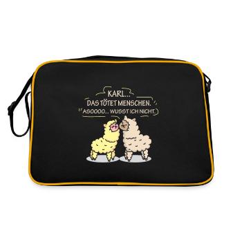 LUSTIGES LAMA COMIC KARL DAS TÖTET MENSCHEN SHIRT - Retro Tasche - Schwarz/Gold - Hinten