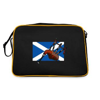 Schottland Dudelsack Kilt Geschenk - Retro Tasche - Schwarz/Gold - Hinten