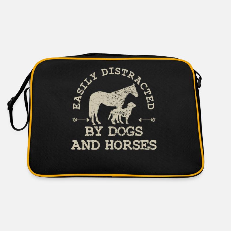 Hund Pferd - Retro Tasche - Schwarz/Gold