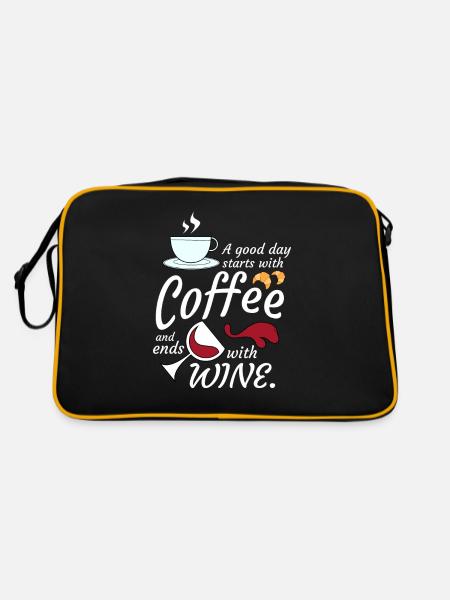 Good day starts with coffee ends with wine - Retro Bag - black/gold - Back
