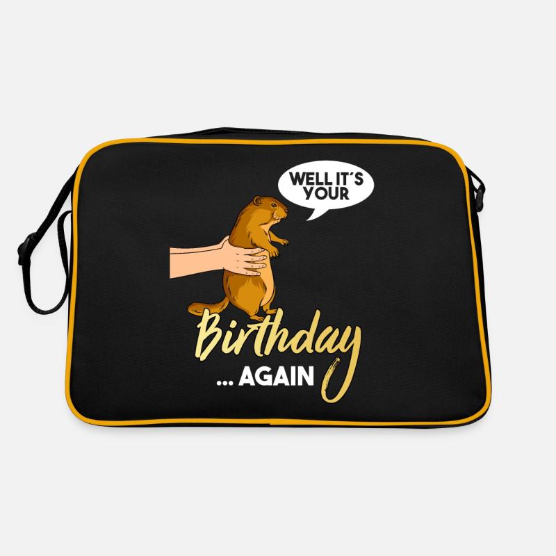 Murmeltier Geburtstags Geschenk - Retro Tasche - Schwarz/Gold