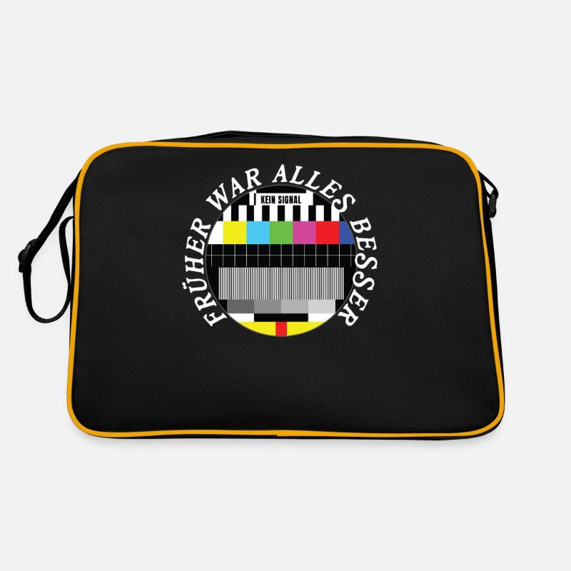 Früher war alles besser Testbild TV Sendeschluß - Retro Tasche - Schwarz/Gold