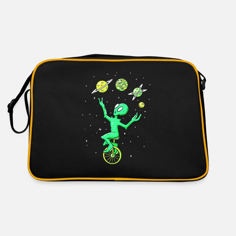 Alien juggler juggling circus unicycle Retro Bag