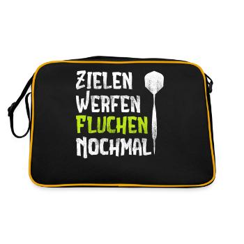 Zielen Werfen Fluchen Nochmal Lustiges Dart - Retro Tasche - Schwarz/Gold - Hinten